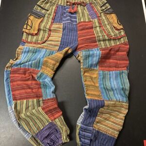 Kathmandu Imports Jogger Pants Small Medium Large Patchwork Boho Nepal Cotton